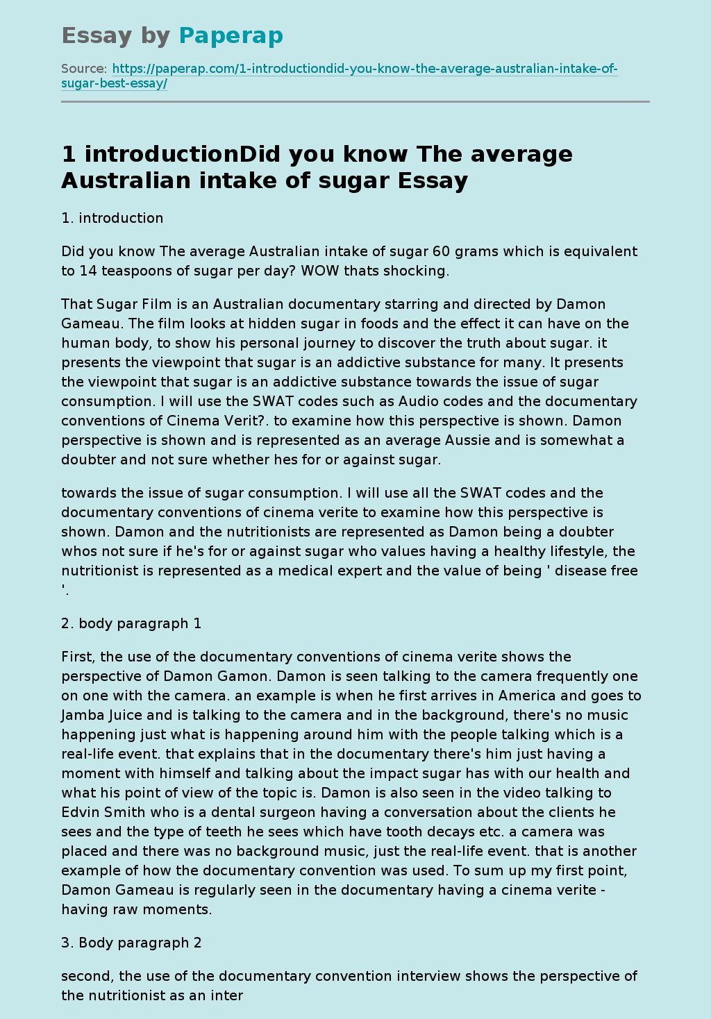 1 introductionDid you know The average Australian intake of sugar