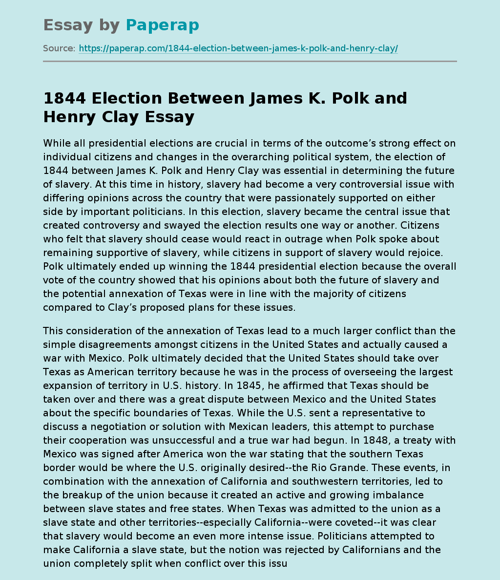 1844 Election Between James K. Polk and Henry Clay