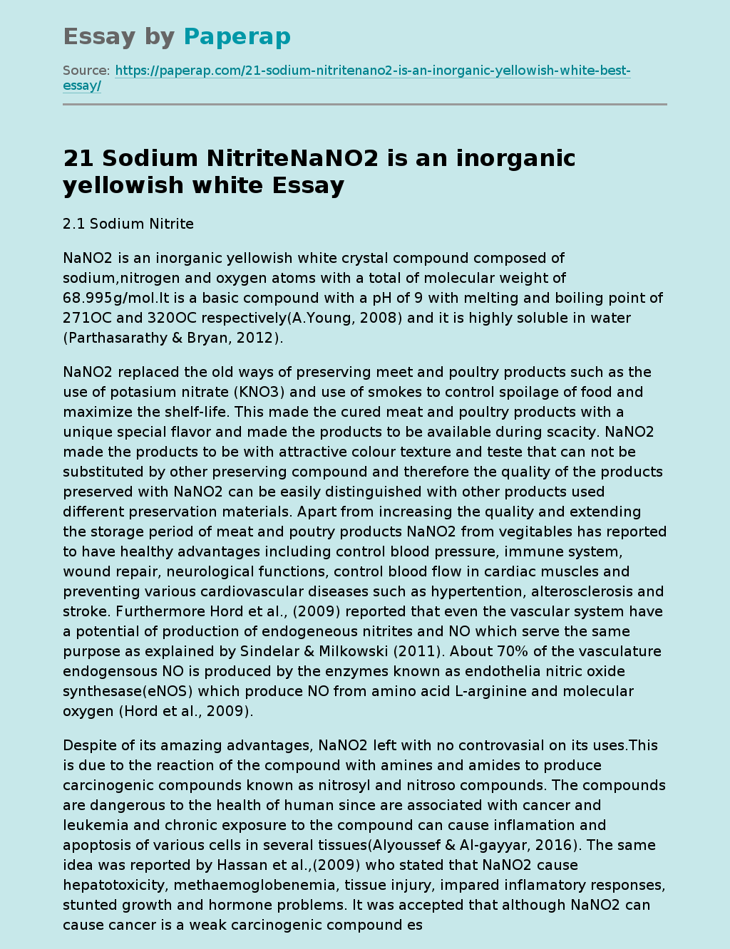 Sodium Nitrite and Oxidative Stress