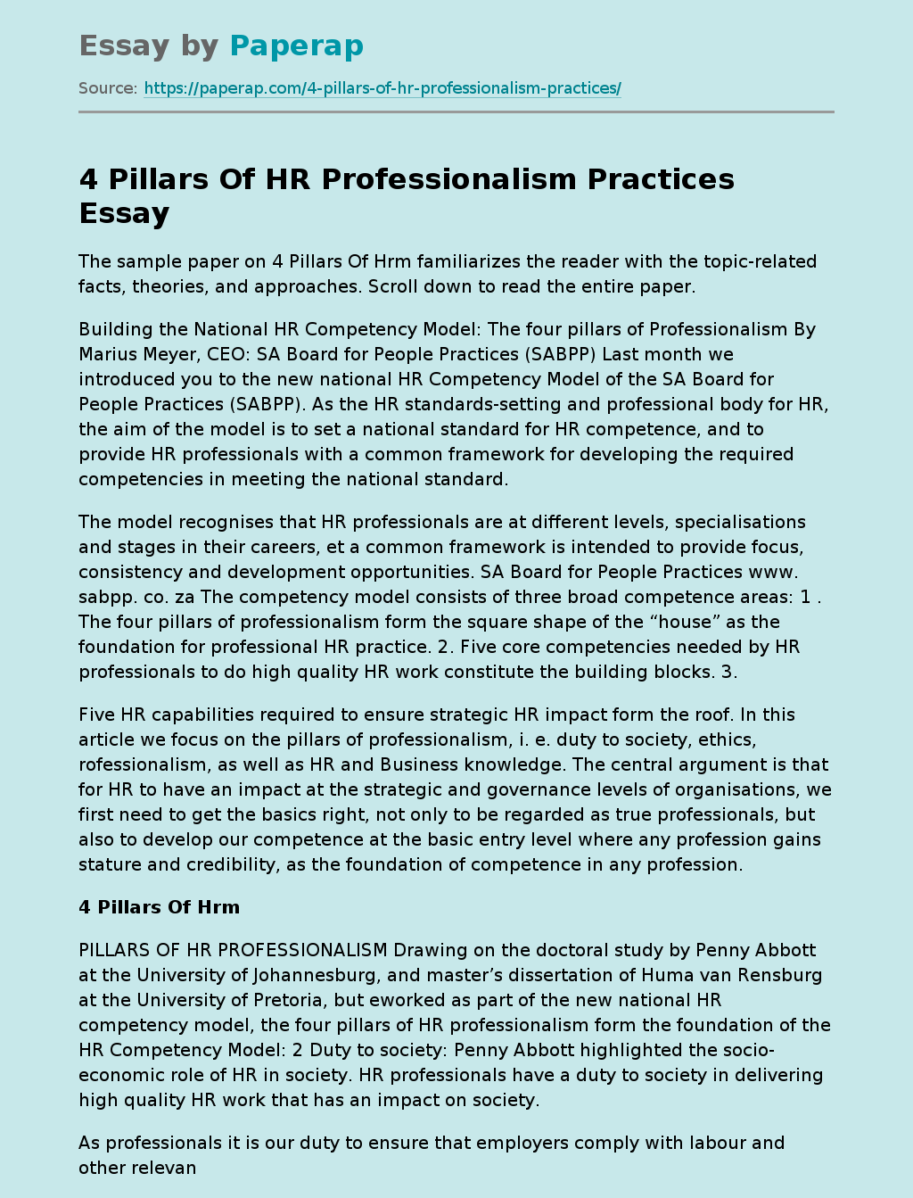 4 Pillars Of HR Professionalism Practices