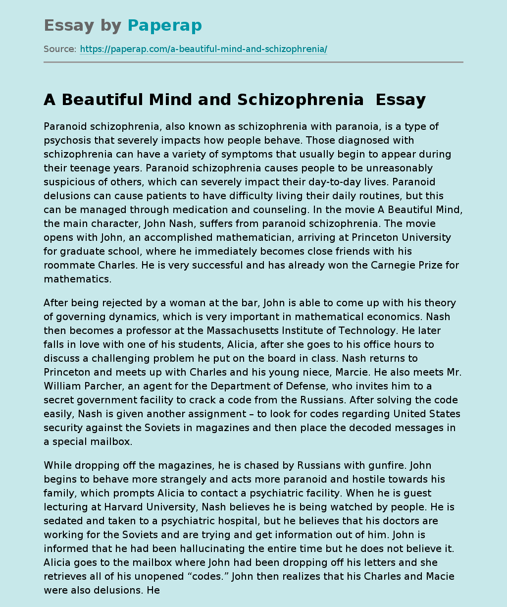 A Beautiful Mind and Schizophrenia 
