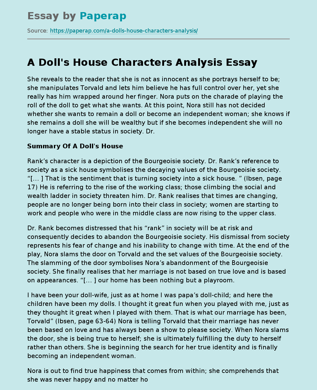 doll's house essay questions and answers