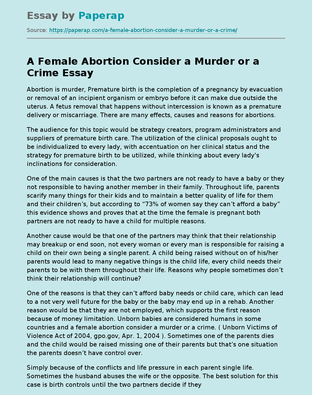 A Female Abortion Consider a Murder or a Crime