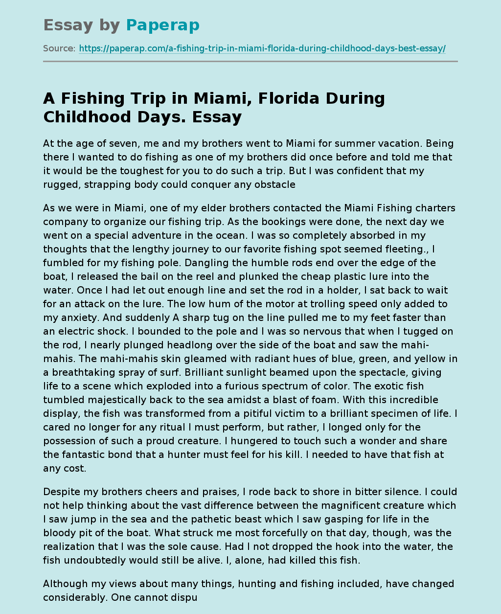 A Fishing Trip in Miami, Florida During Childhood Days