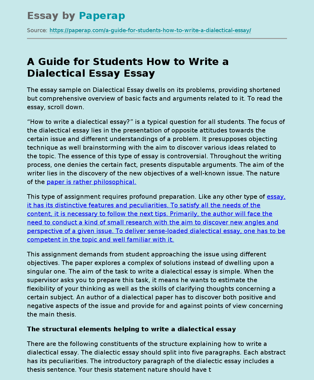 A Guide for Students How to Write a Dialectical Essay