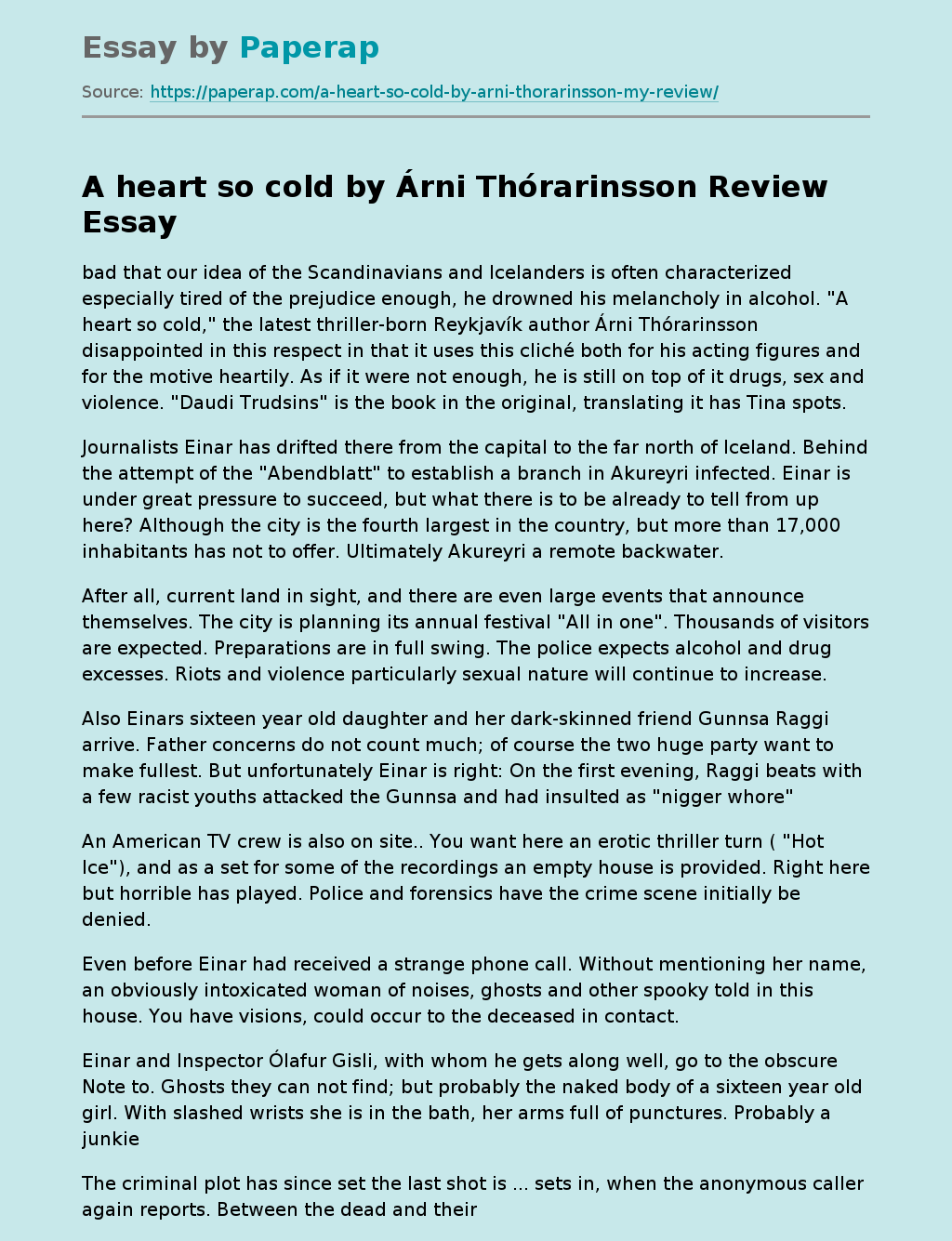 A Heart so Cold by Árni Thórarinsson Review