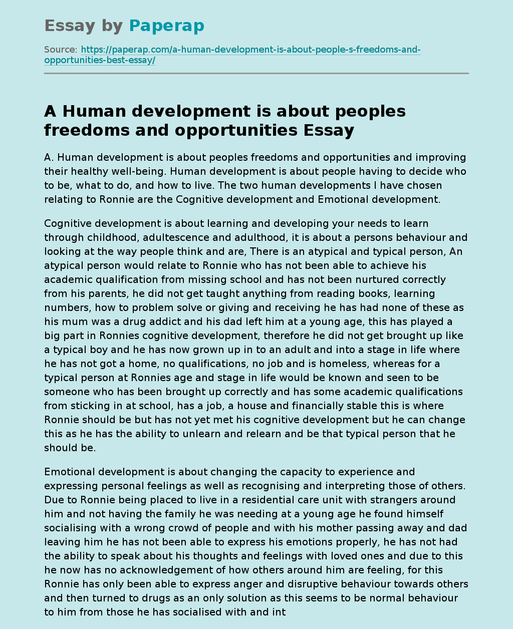 Human Development Is About Peoples Freedoms and Opportunities