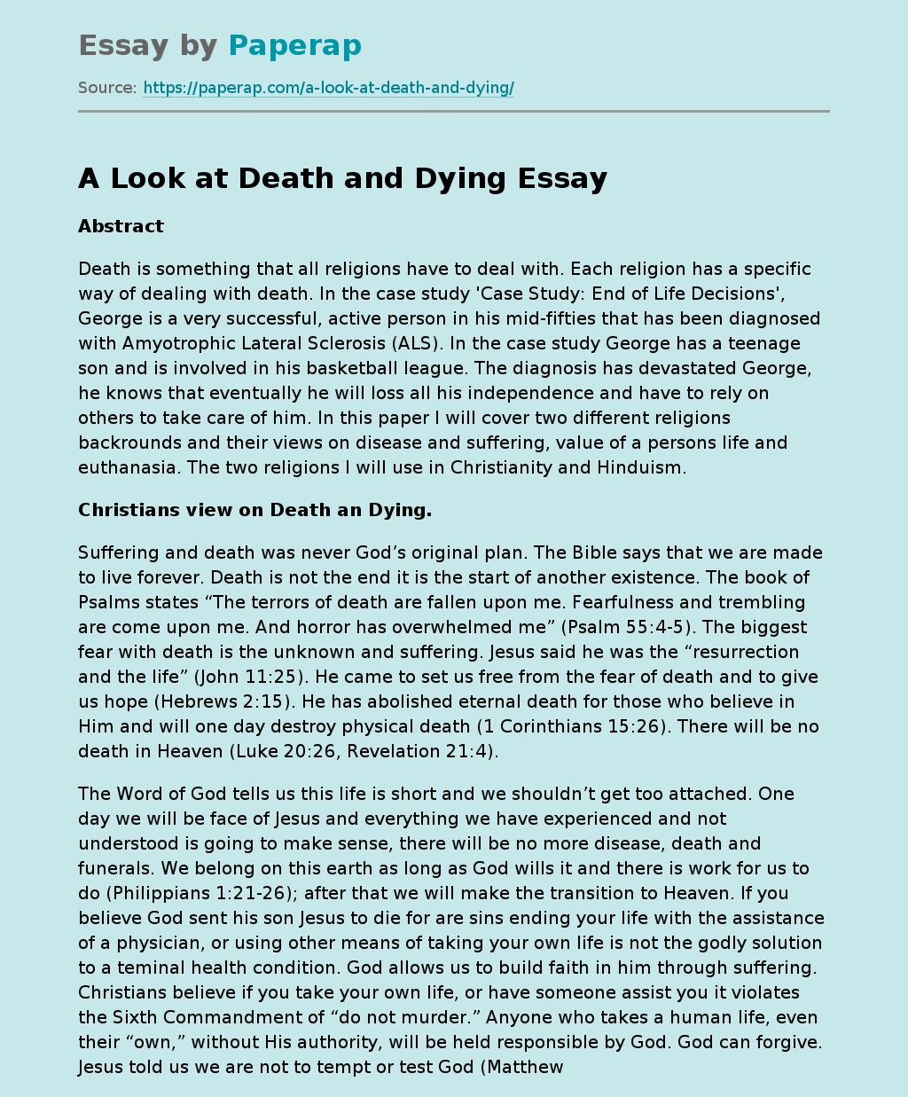 A Look at Death and Dying