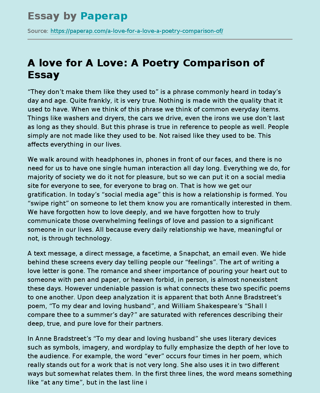 A love for A Love: A Poetry Comparison of