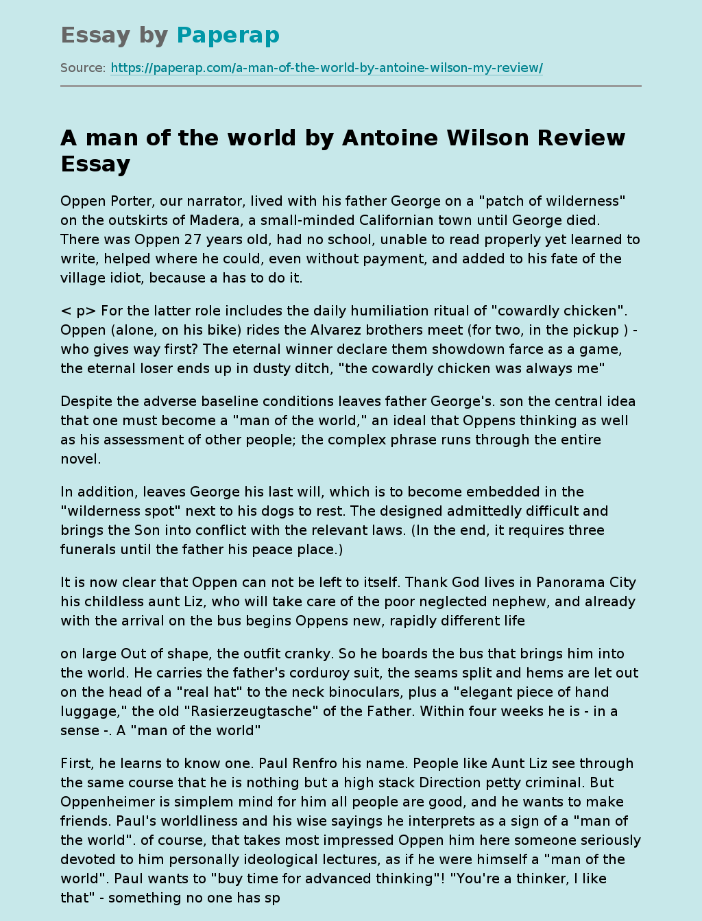 A man of the world by Antoine Wilson Review