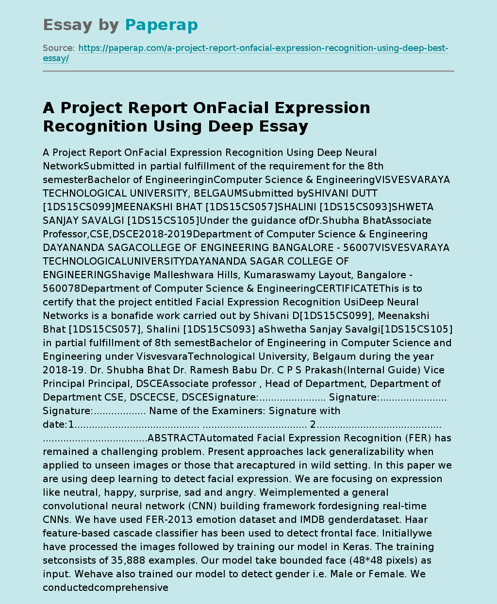 A Project Report OnFacial Expression Recognition Using Deep