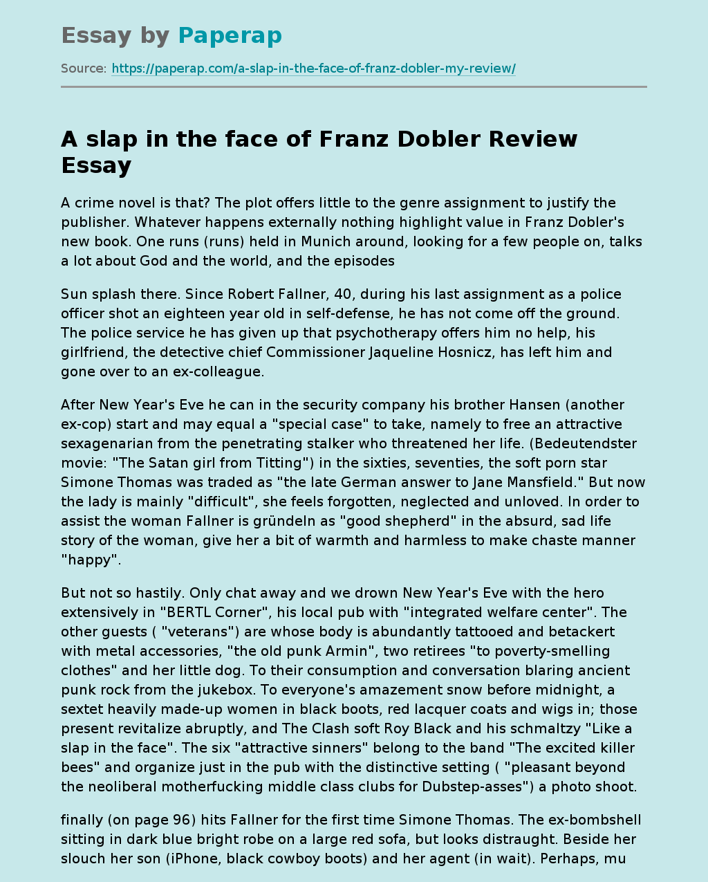 A Slap In The Face Of Franz Dobler Review