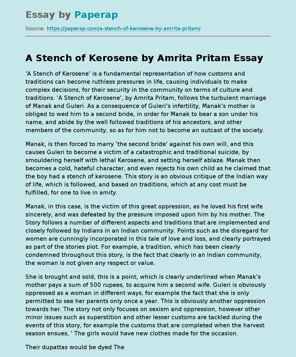 A Stench of Kerosene by Amrita Pritam
