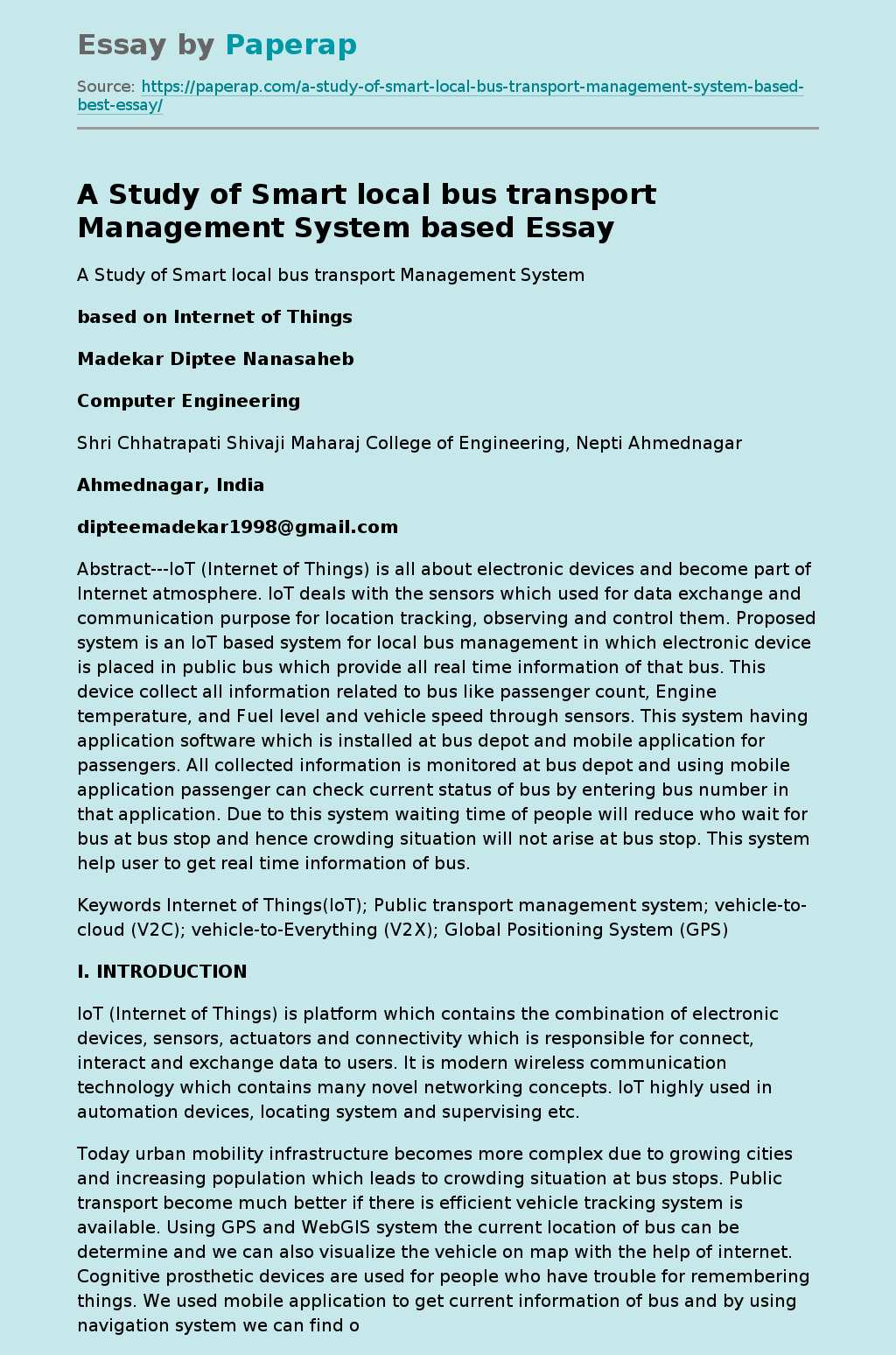 A Study of Smart local bus transport Management System based