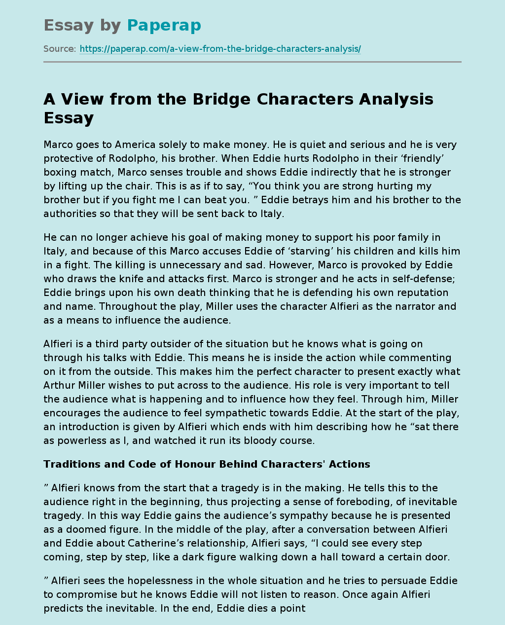 A View from the Bridge Characters Analysis