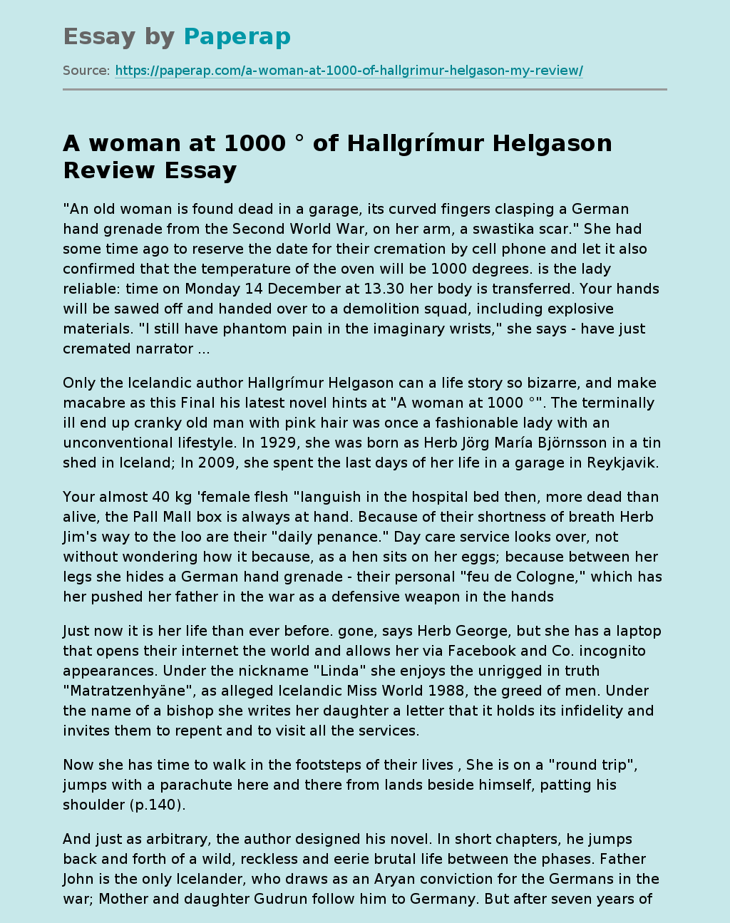 A woman at 1000 ° of Hallgrímur Helgason Review