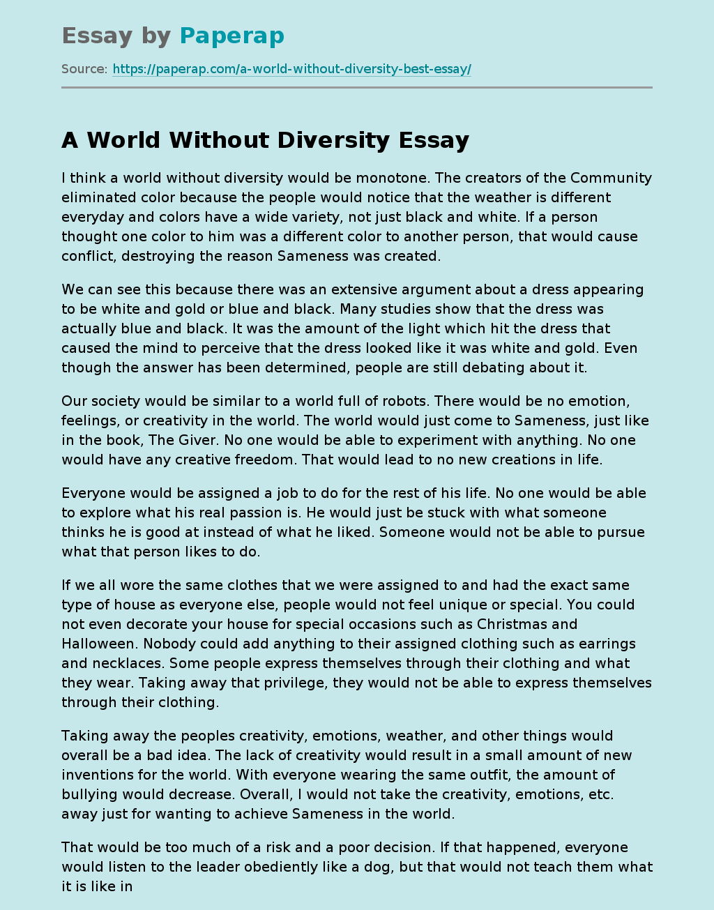 A World Without Diversity