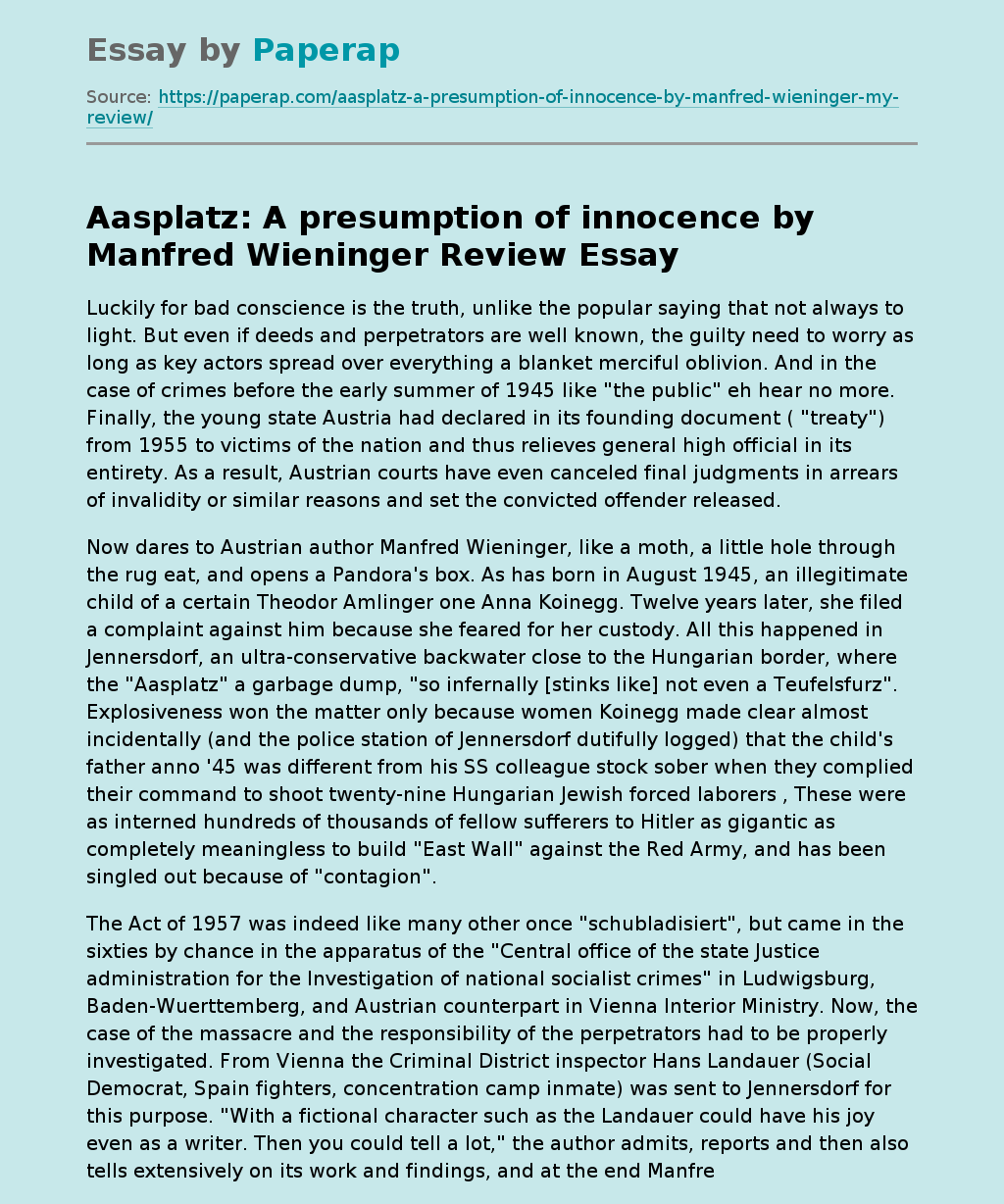 “Aasplatz: A Presumption of Innocence” by Manfred Wieninger