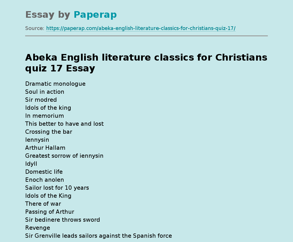 Abeka English literature classics for Christians quiz 17
