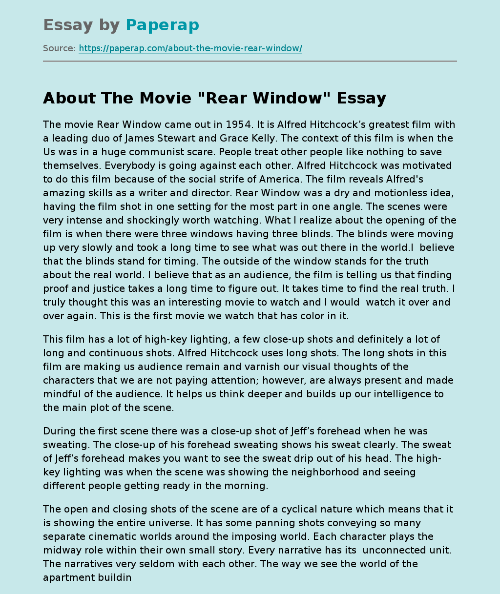 About The Movie "Rear Window"