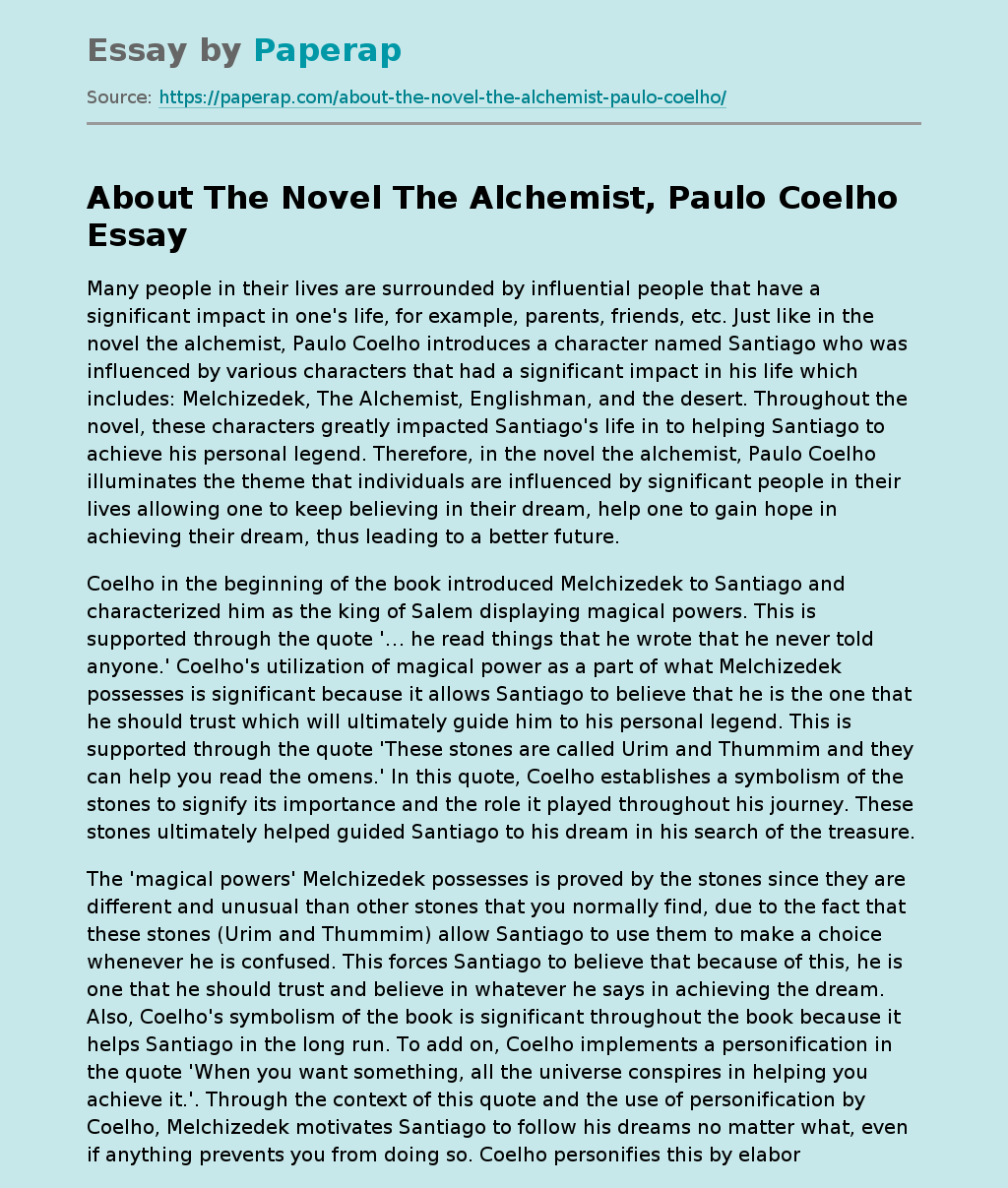 About The Novel The Alchemist, Paulo Coelho