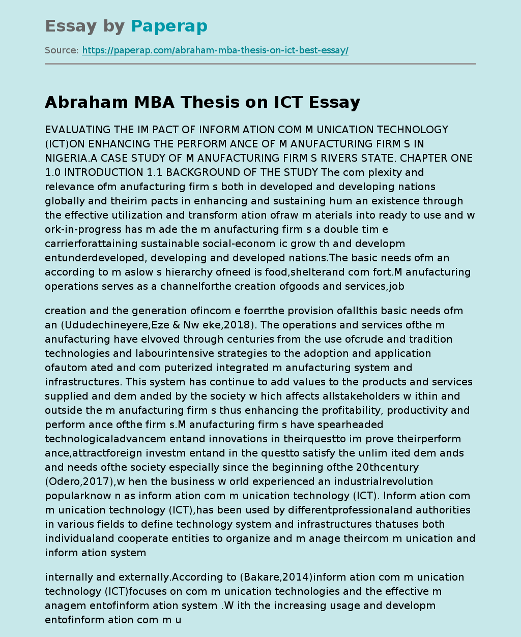 Abraham MBA Thesis on ICT