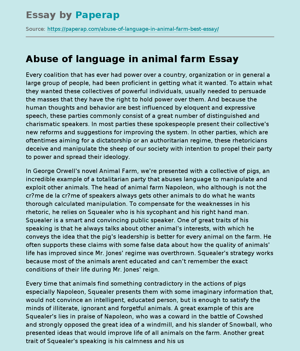 Abuse of language in animal farm