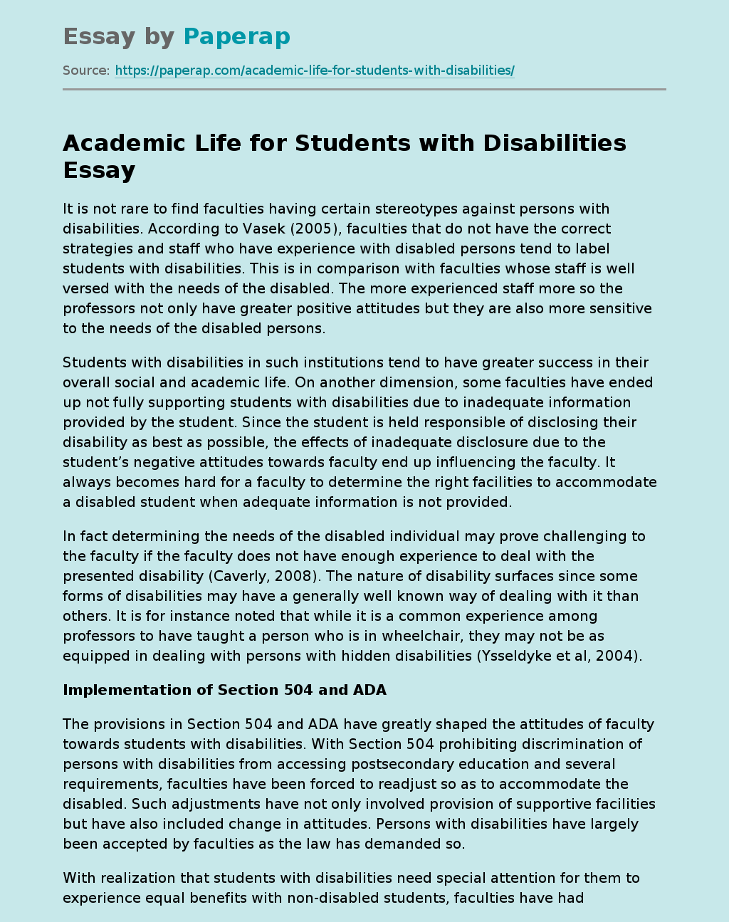 Academic Life for Students with Disabilities