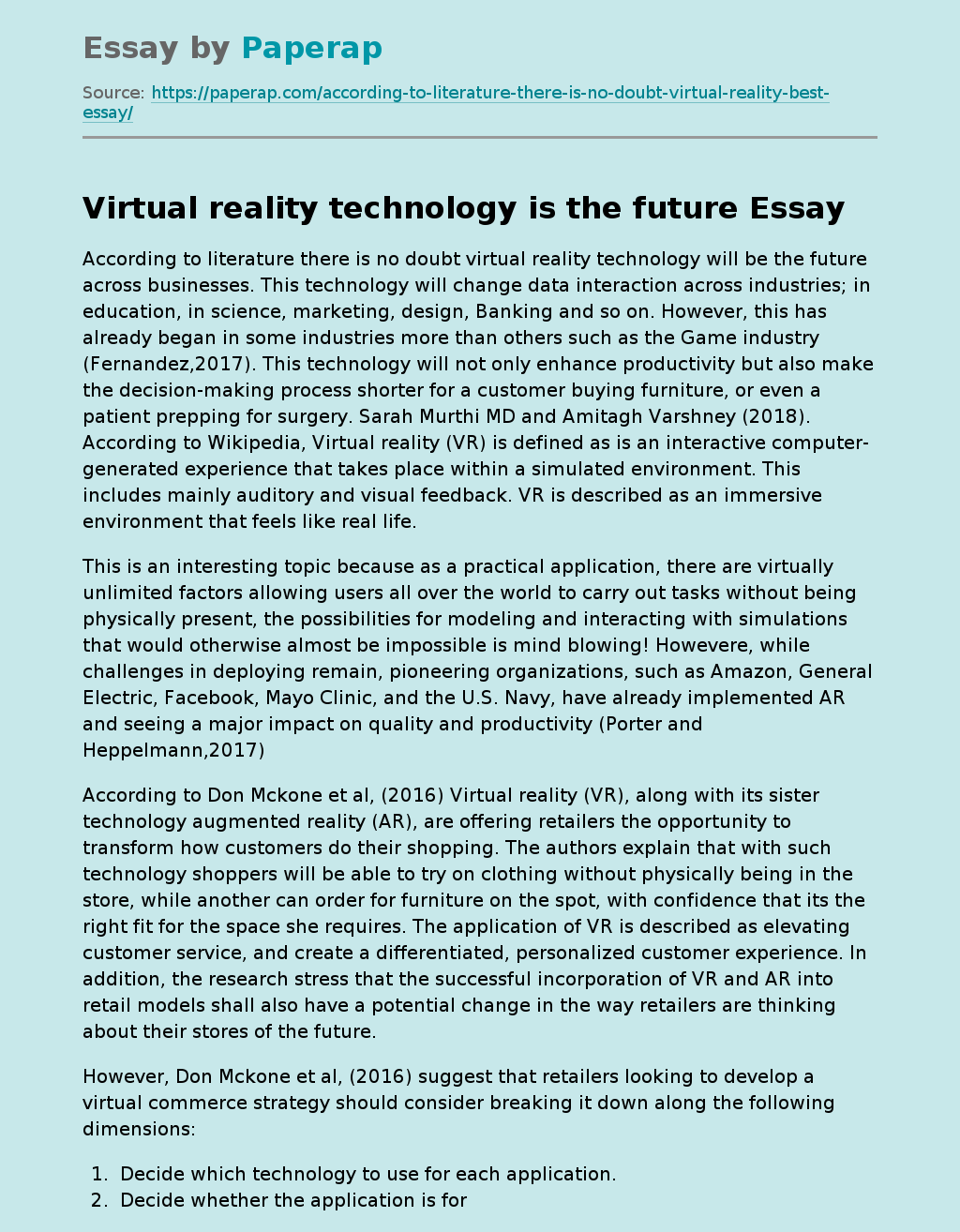 Virtual reality technology is the future