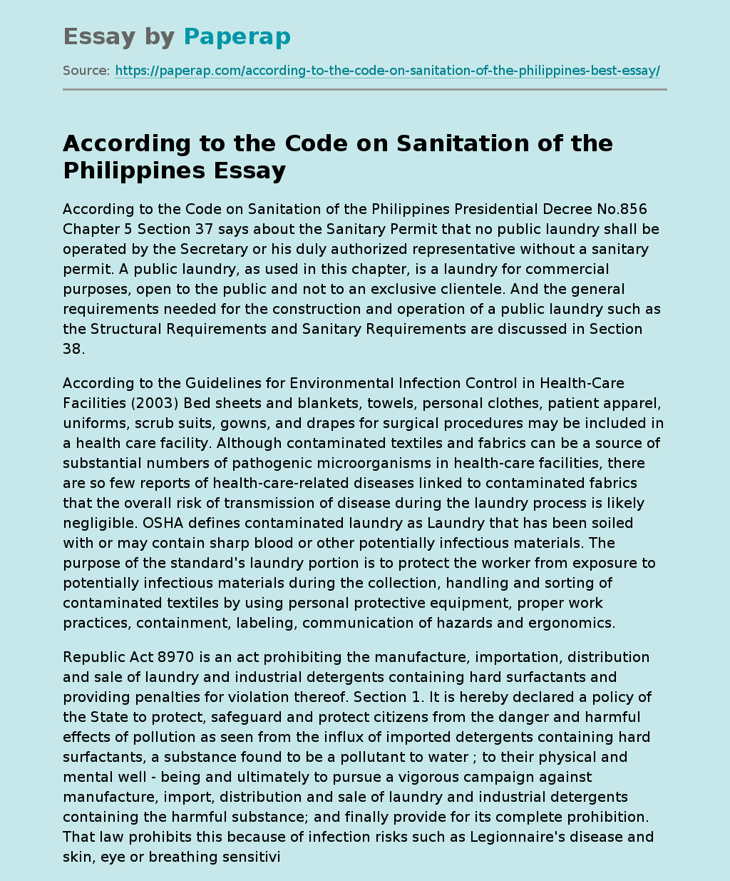According to the Code on Sanitation of the Philippines