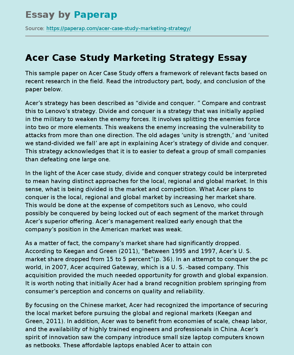 Acer Case Study Marketing Strategy