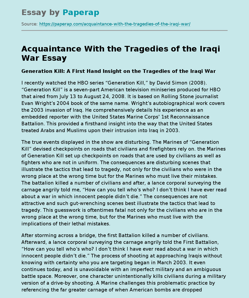 Acquaintance With the Tragedies of the Iraqi War