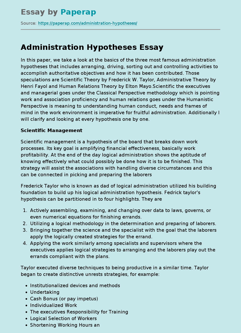 Administration Hypotheses