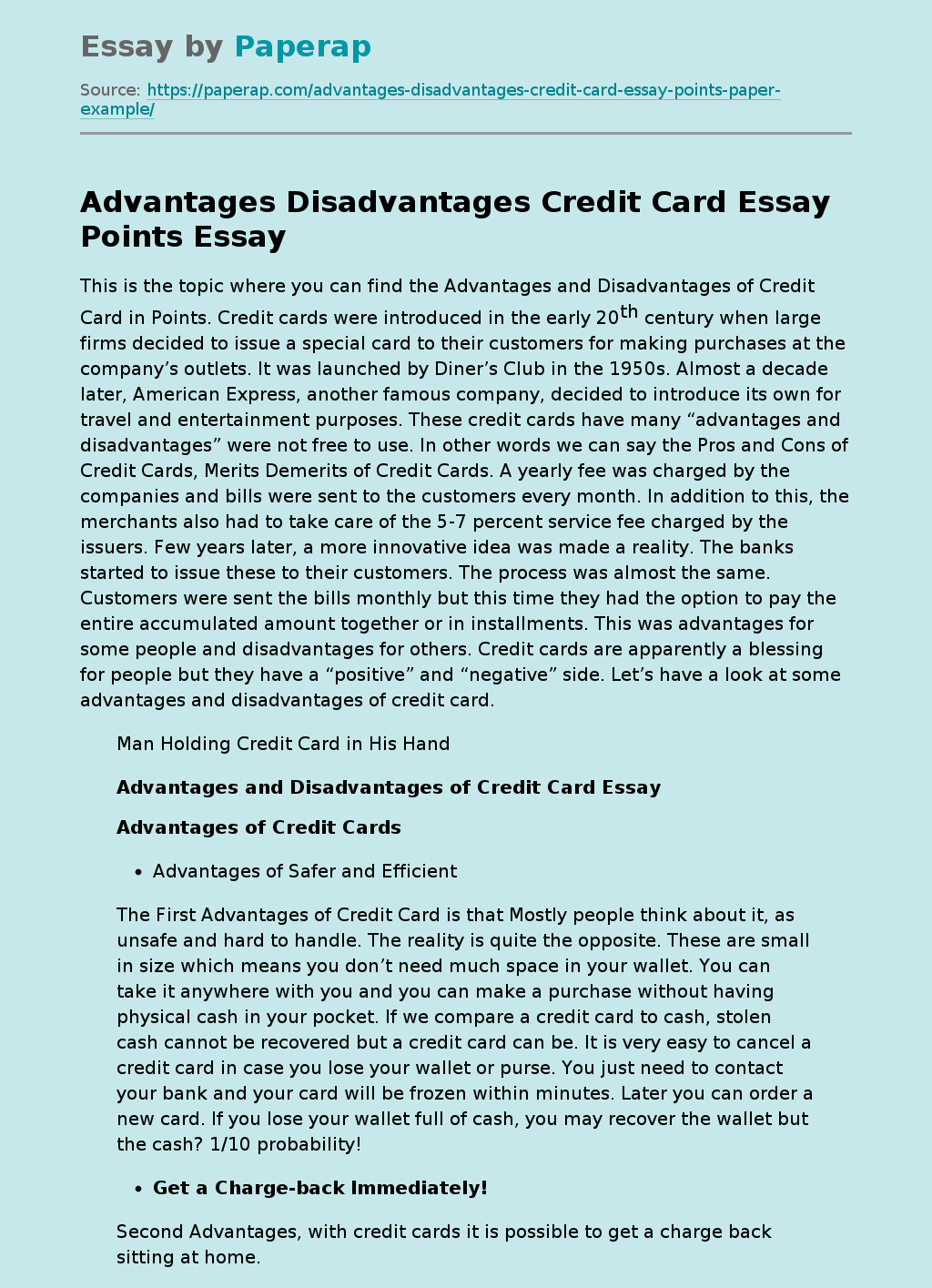 Advantages Disadvantages Credit Card Essay Points