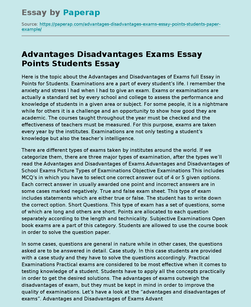Advantages Disadvantages Exams Essay Points Students