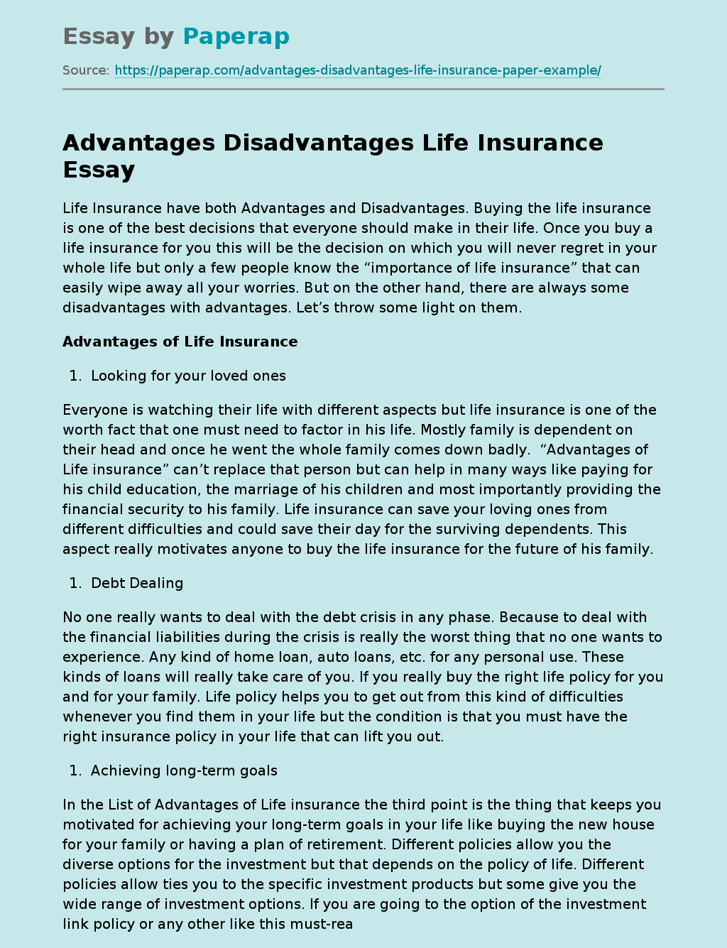 Advantages Disadvantages Life Insurance