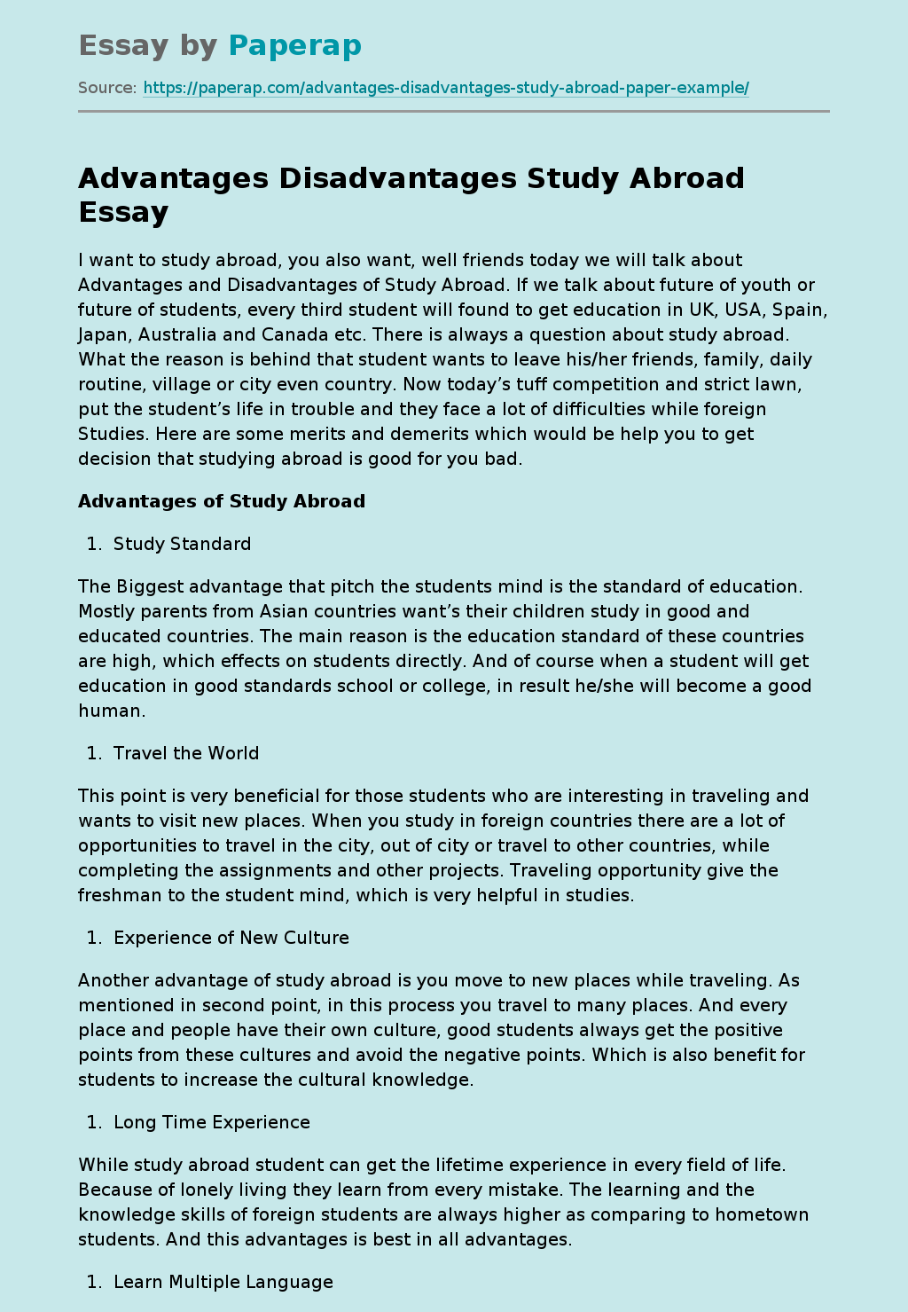 disadvantages of studying abroad essay