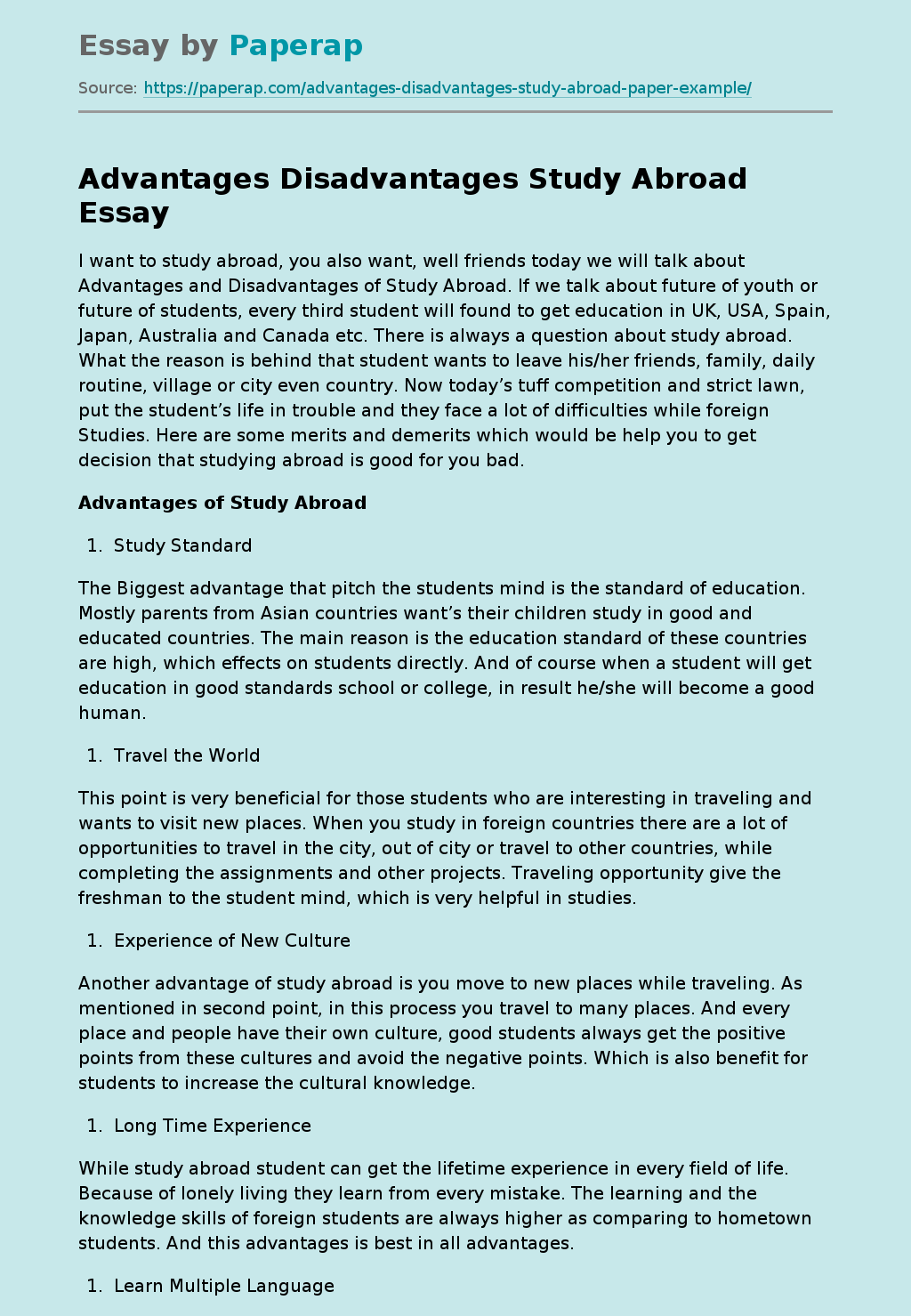 essay disadvantages of studying abroad