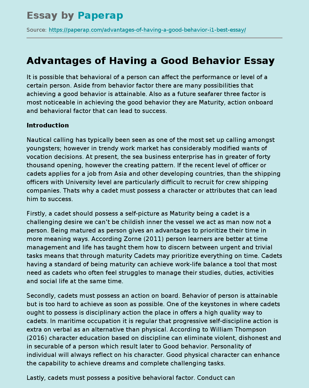 good behaviour essay