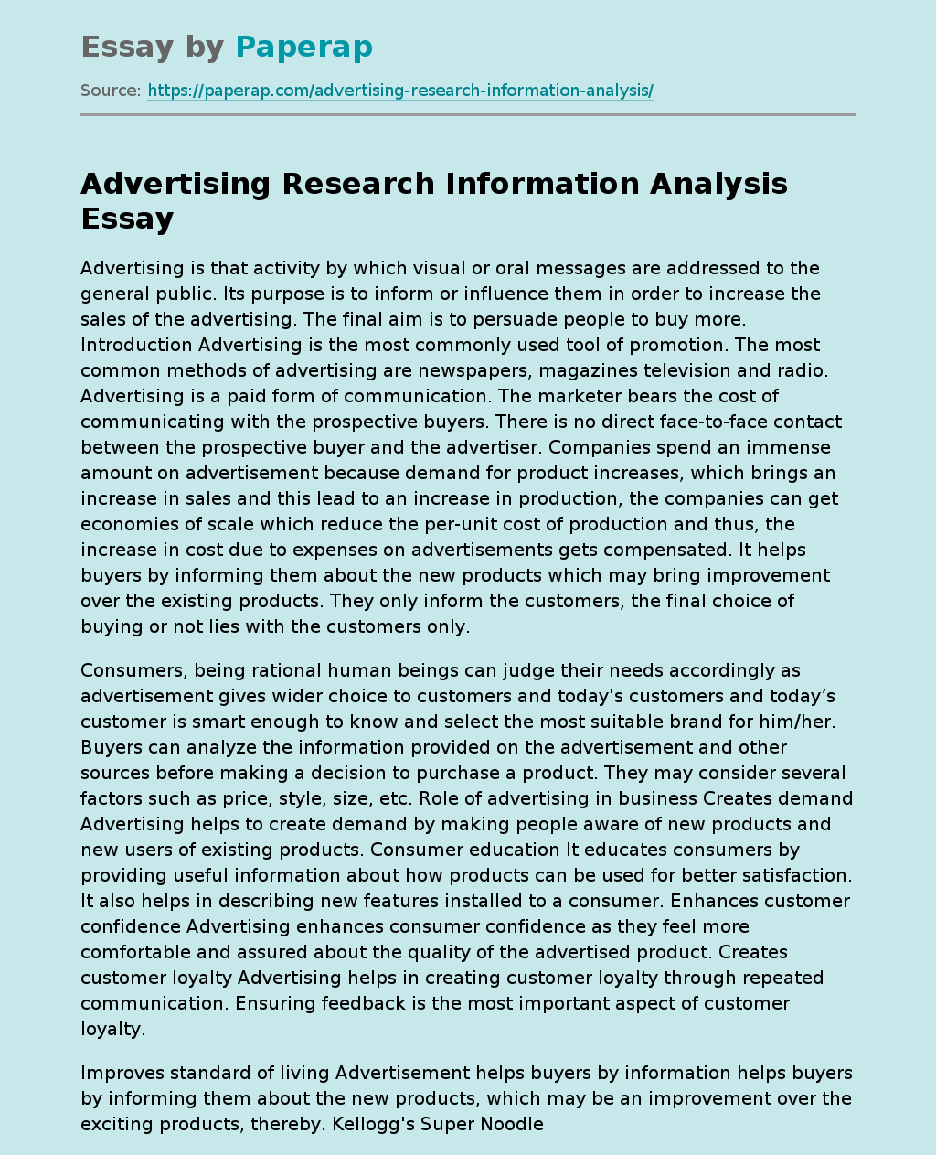 Advertising Research Information Analysis
