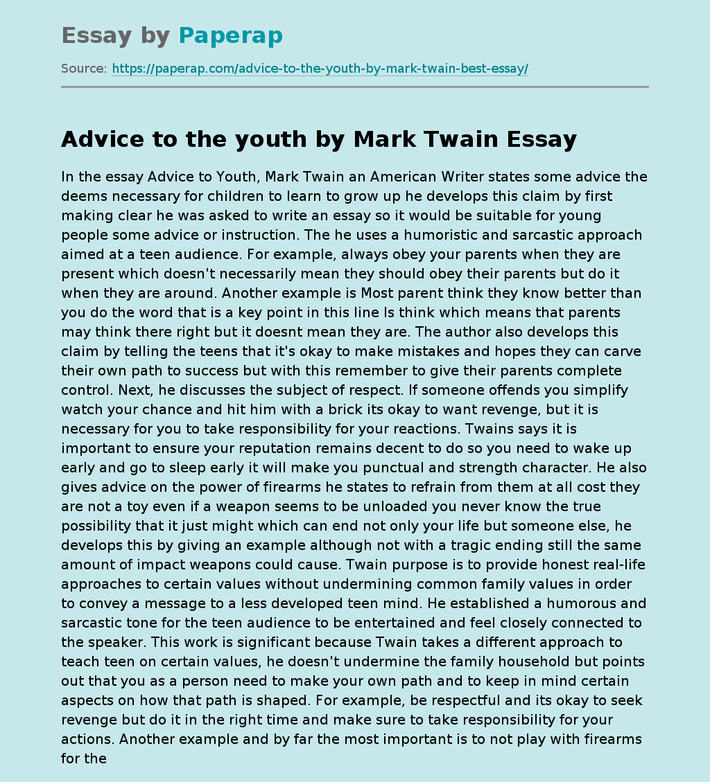 Advice to the youth by Mark Twain