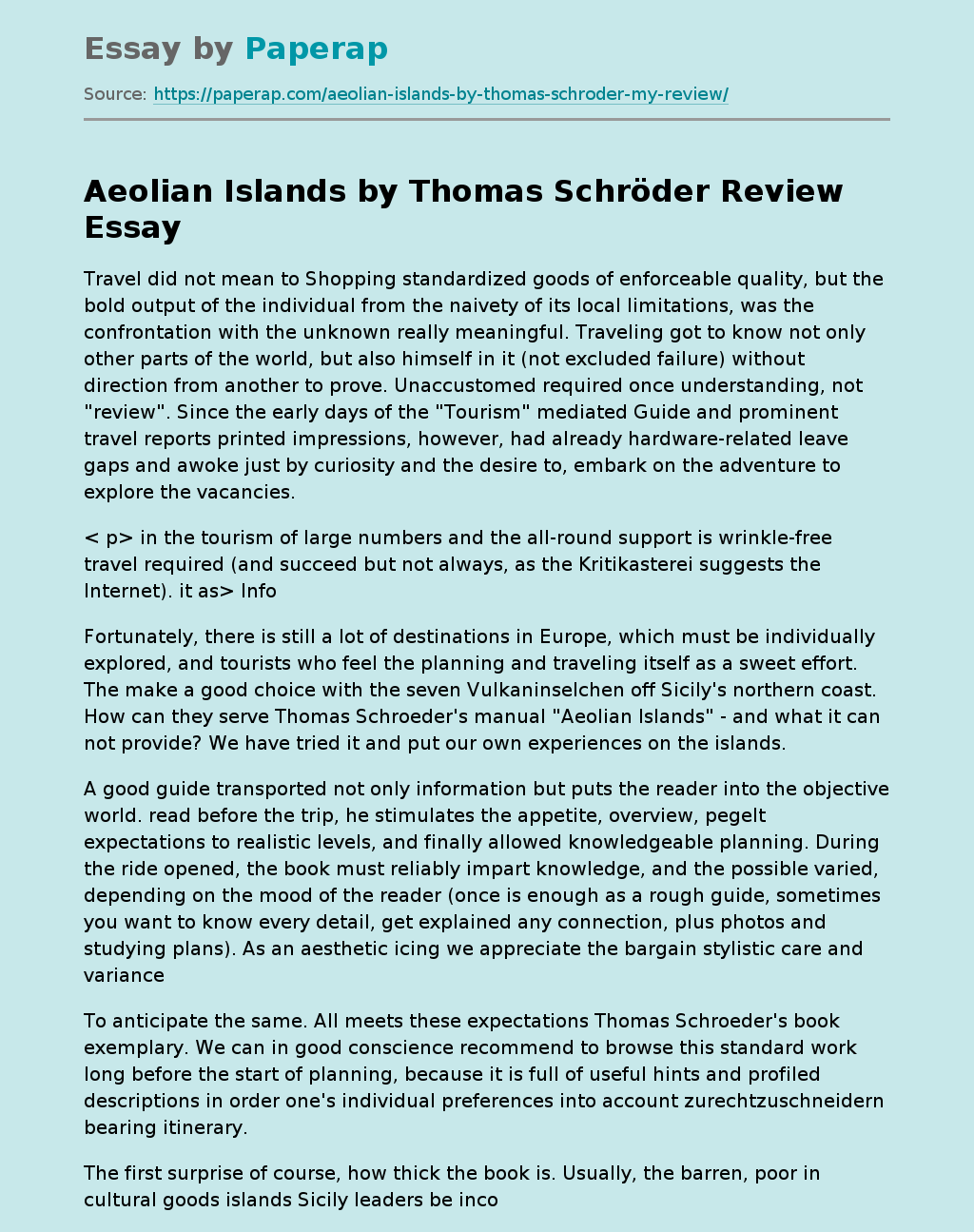 Aeolian Islands by Tom Schroder Review