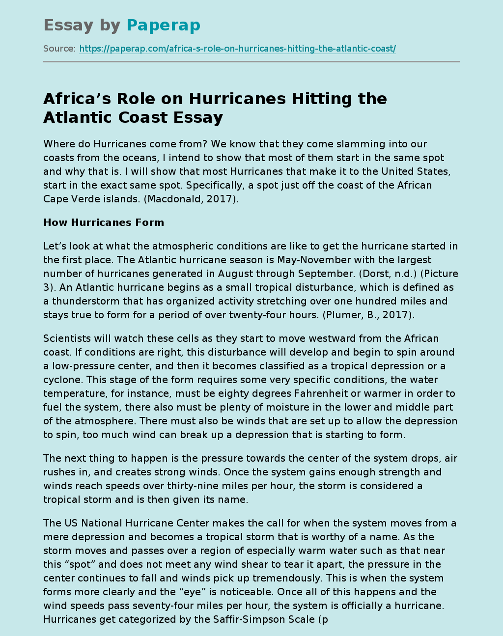 Africa’s Role on Hurricanes Hitting the Atlantic Coast