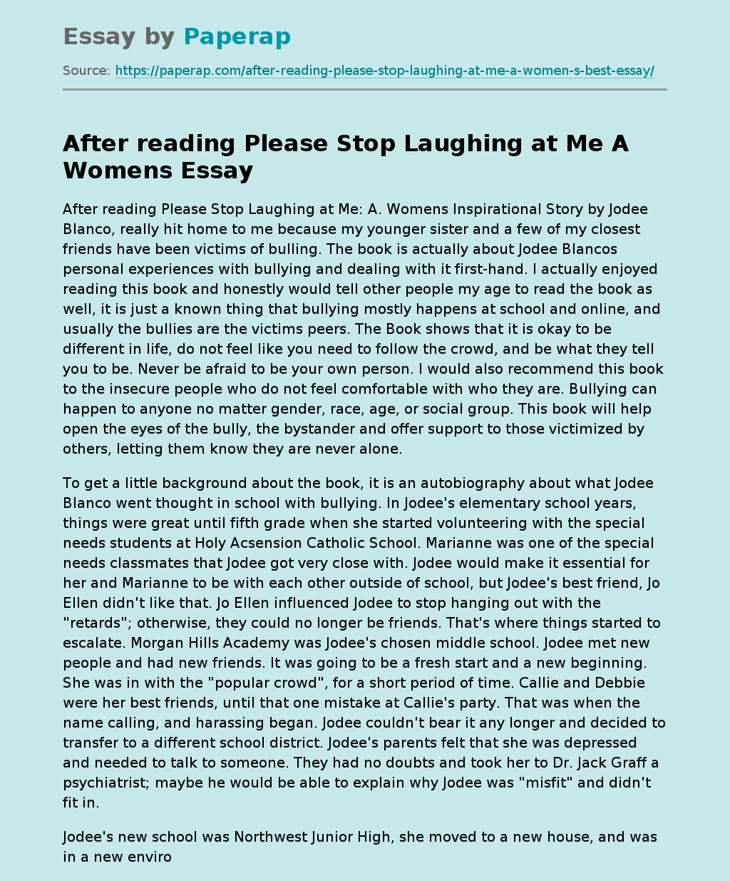 After reading Please Stop Laughing at Me A Womens