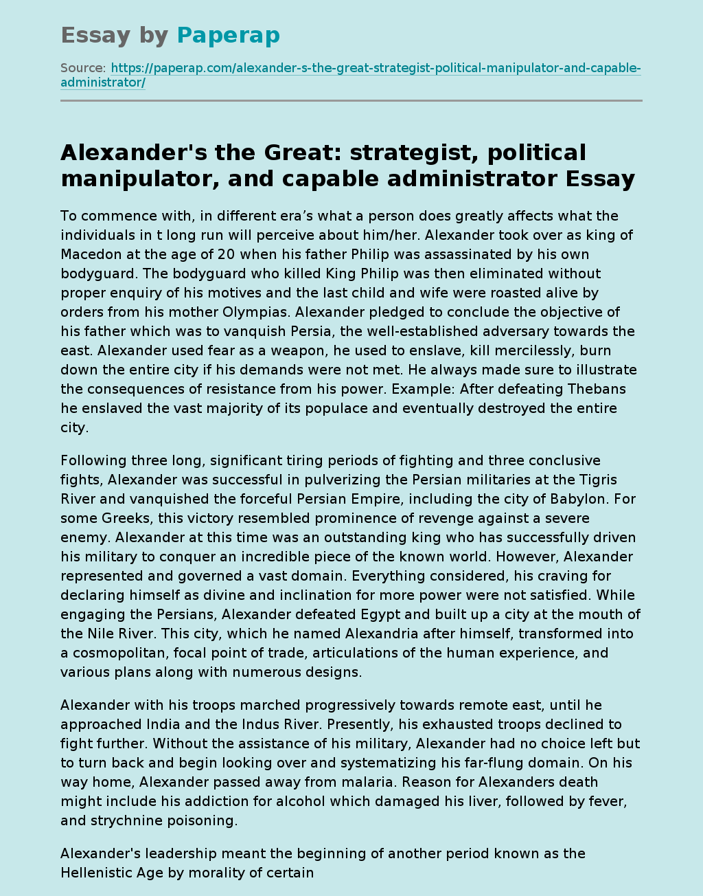 Alexander: Strategist, Politician, Administrator