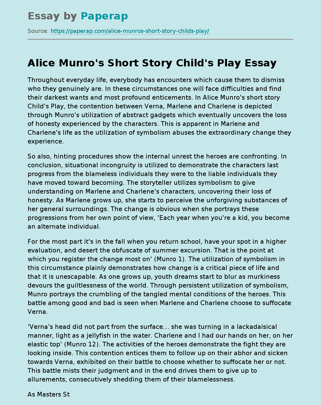 Alice Munro's Short Story Child's Play