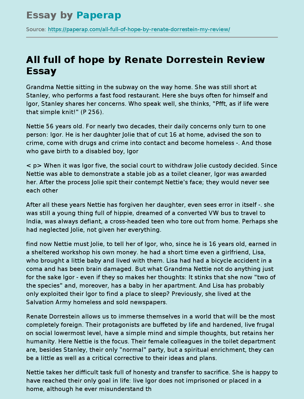 All Full Of Hope By Renate Dorrestein Review