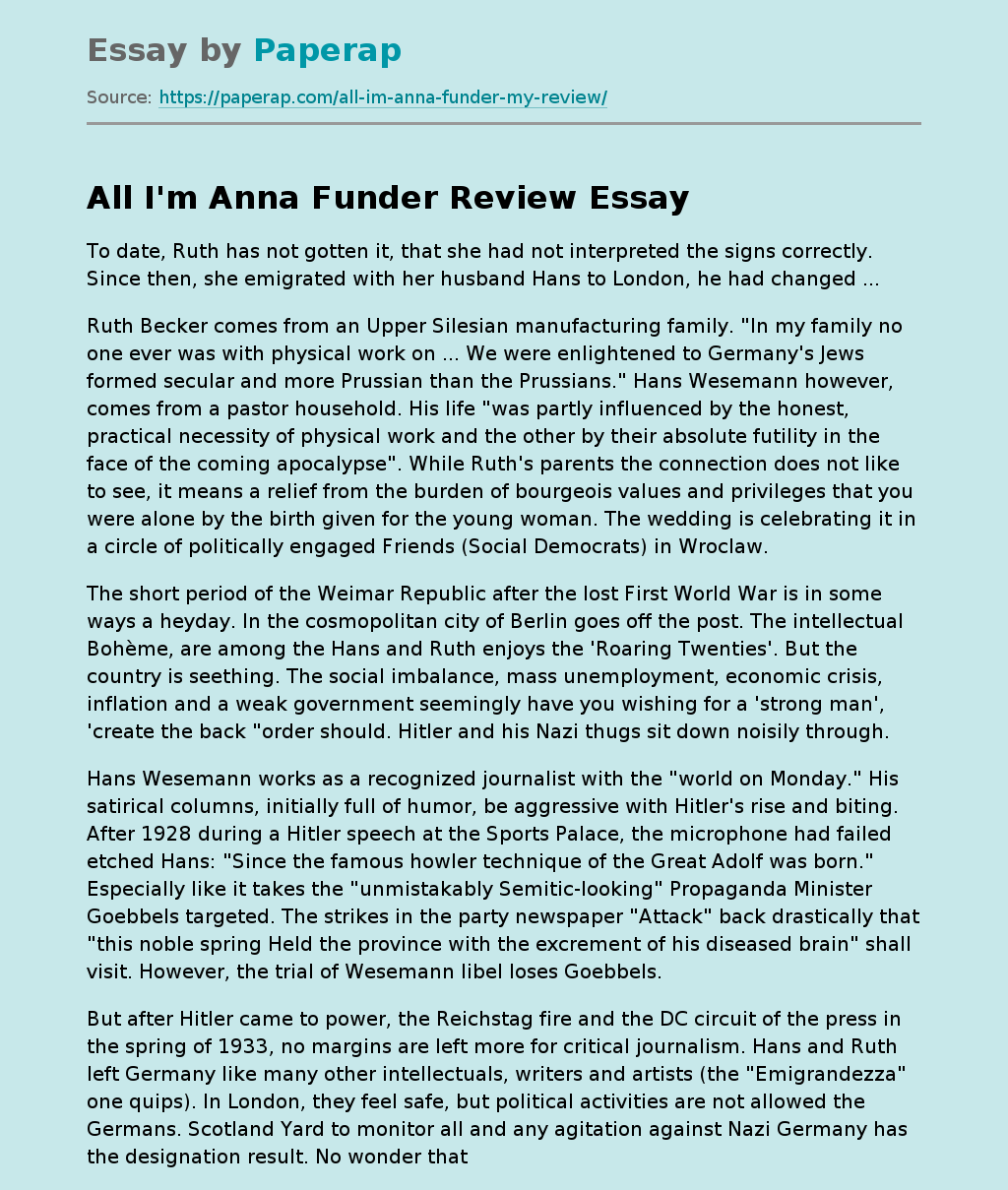 All I'm Anna Funder Review