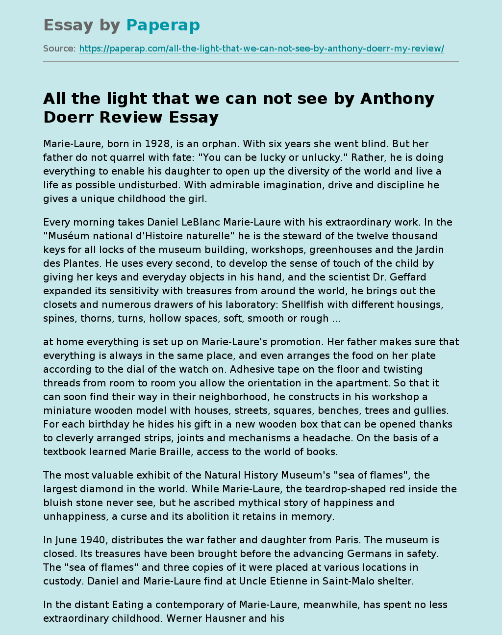 "All The Light That We Can Not See" By Anthony Doerr Review