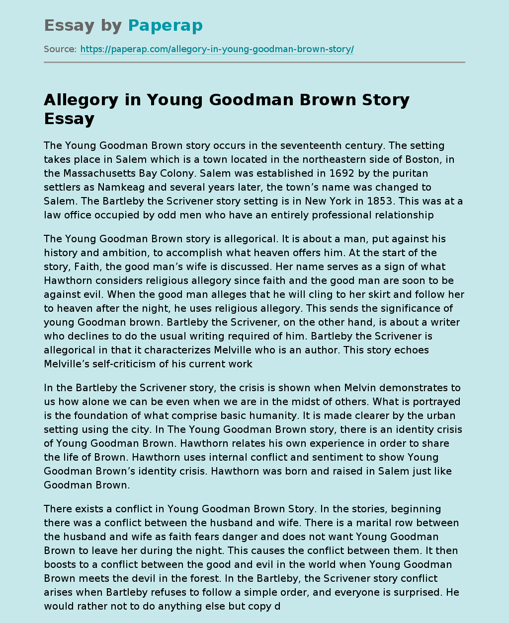 Allegory in Young Goodman Brown Story